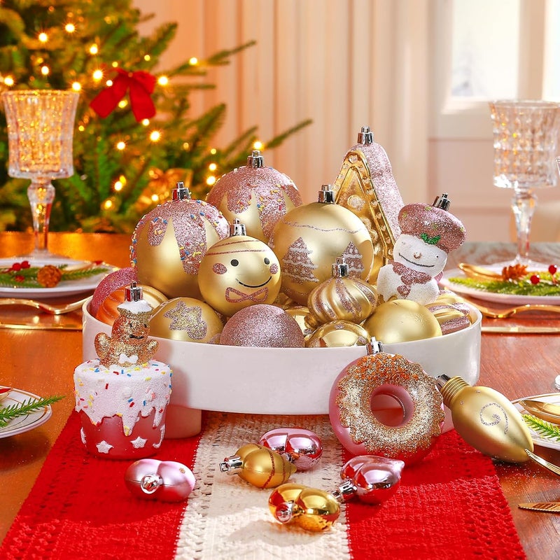SHareconn 86pcs Christmas Tree Balls Ornaments, Shatterproof Plastic Decorative Baubles for Christmas Tree Decorations, Holiday Wedding Party Decoration, Festive Ornaments,Pink Gold - Image 3